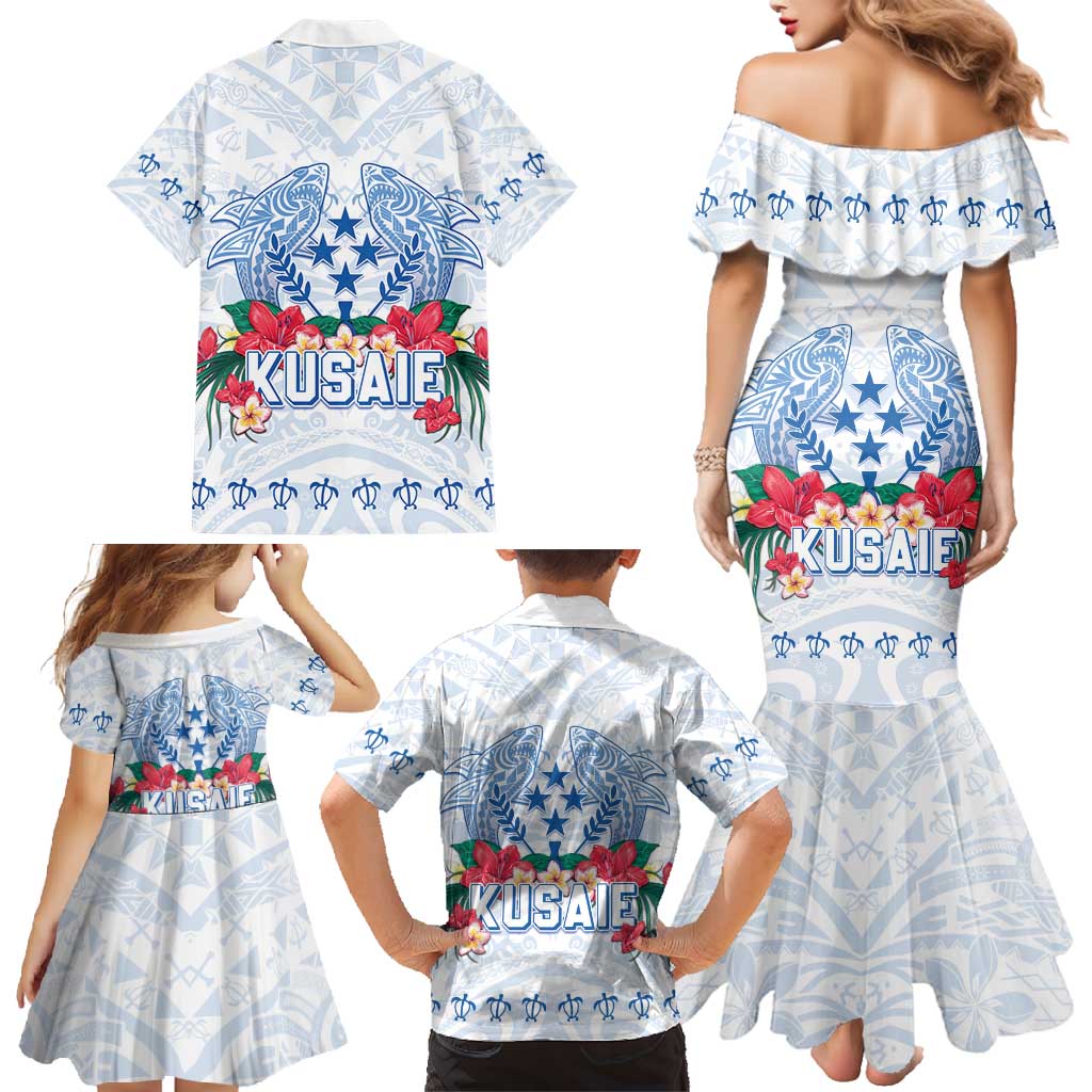 Happy Kosrae Liberation Day Family Matching Mermaid Dress and Hawaiian Shirt Polynesian Shark Turtle Motif