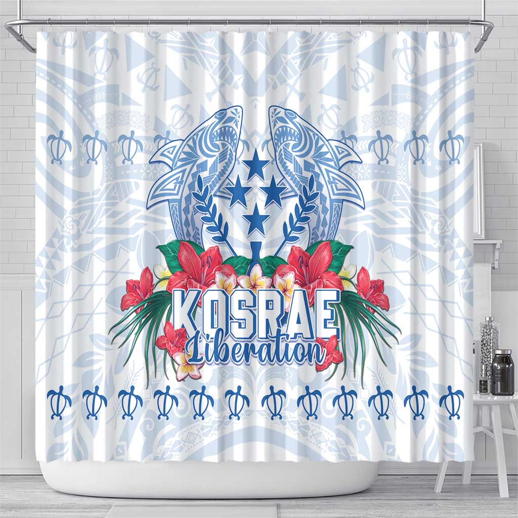 Happy Kosrae Liberation Day Shower Curtain Polynesian Shark Turtle Motif LT05 - Polynesian Pride
