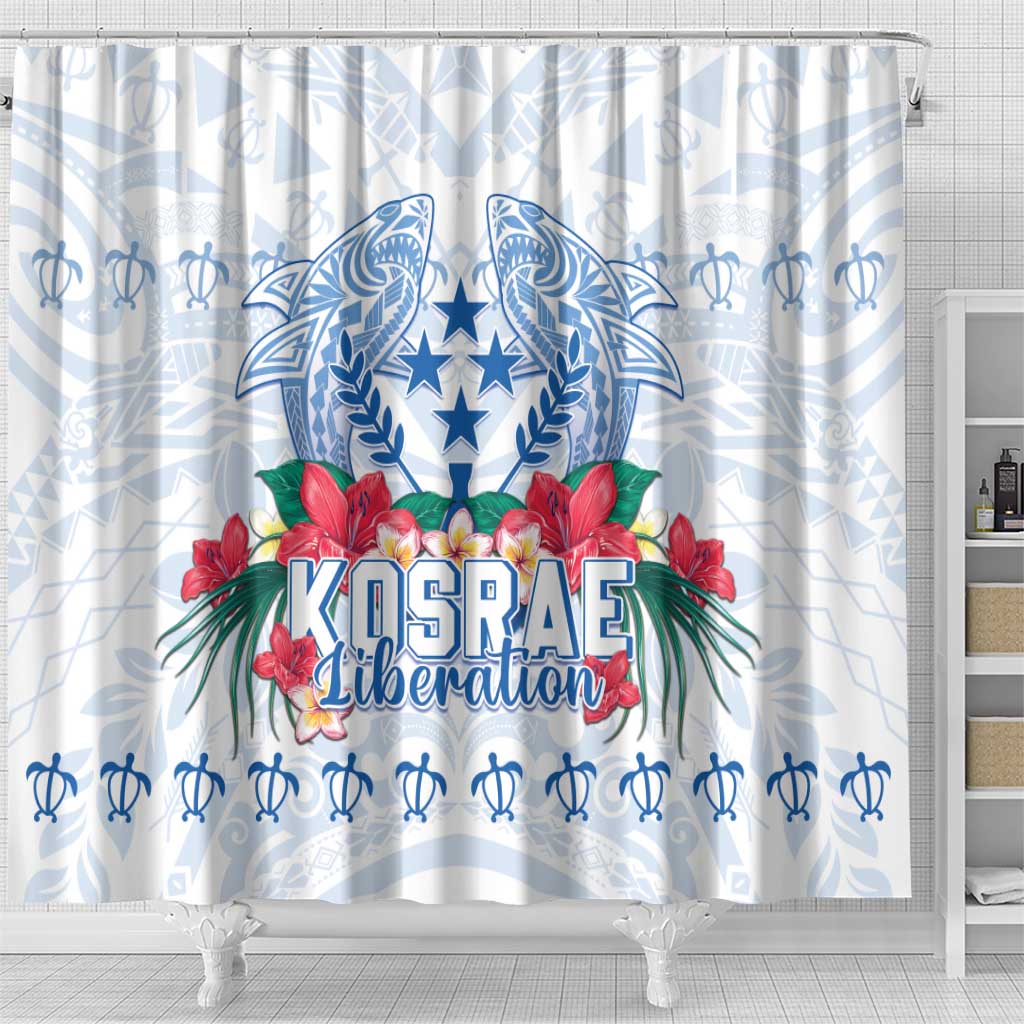 Happy Kosrae Liberation Day Shower Curtain Polynesian Shark Turtle Motif LT05 - Polynesian Pride