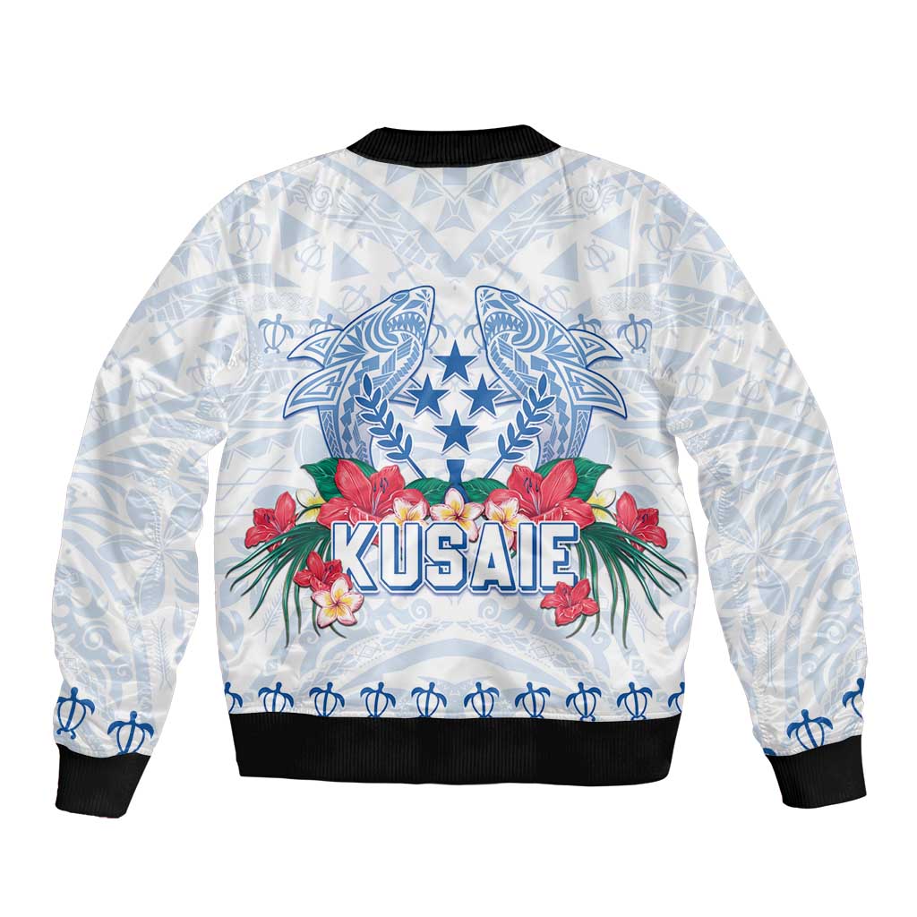 Happy Kosrae Liberation Day Sleeve Zip Bomber Jacket Polynesian Shark Turtle Motif