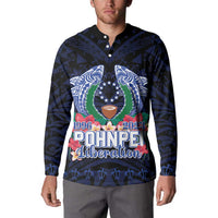 Happy Pohnpei Liberation Day Button Sweatshirt Polynesian Shark Turtle Motif