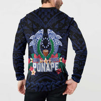 Happy Pohnpei Liberation Day Button Sweatshirt Polynesian Shark Turtle Motif