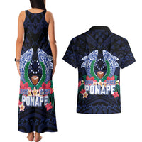 Happy Pohnpei Liberation Day Couples Matching Tank Maxi Dress and Hawaiian Shirt Polynesian Shark Turtle Motif
