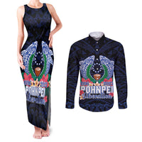 Happy Pohnpei Liberation Day Couples Matching Tank Maxi Dress and Long Sleeve Button Shirt Polynesian Shark Turtle Motif