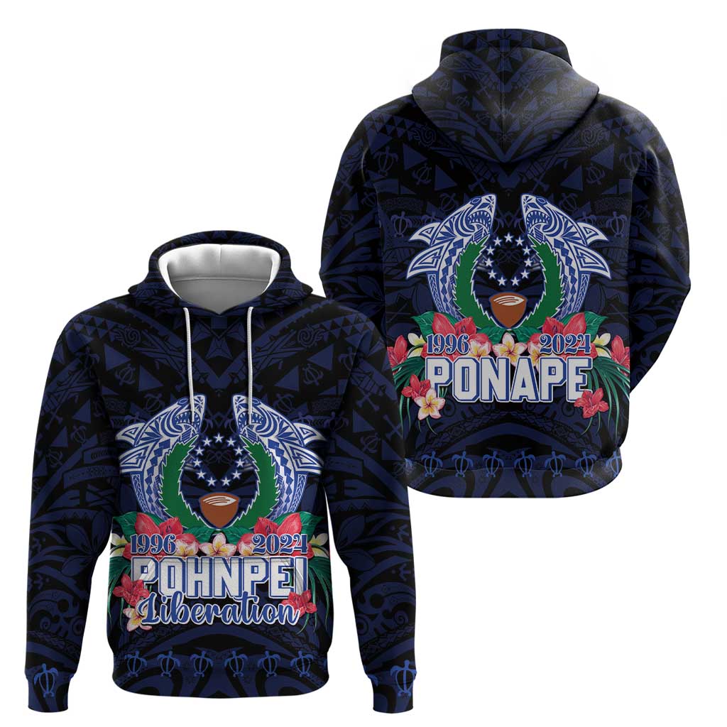 Happy Pohnpei Liberation Day Hoodie Polynesian Shark Turtle Motif