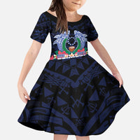 Happy Pohnpei Liberation Day Kid Short Sleeve Dress Polynesian Shark Turtle Motif