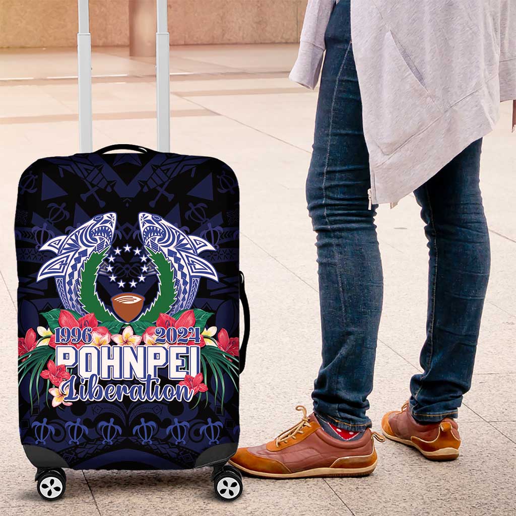 Happy Pohnpei Liberation Day Luggage Cover Polynesian Shark Turtle Motif