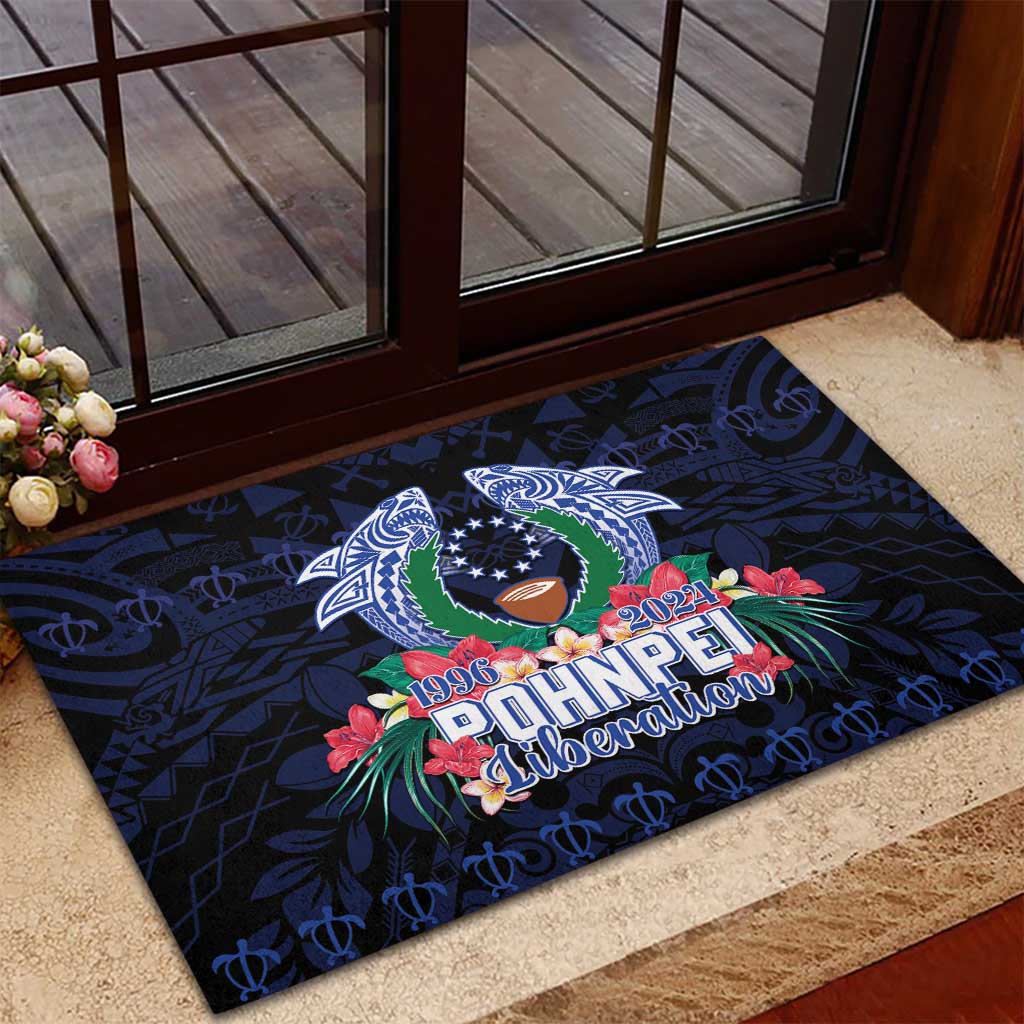 Happy Pohnpei Liberation Day Rubber Doormat Polynesian Shark Turtle Motif