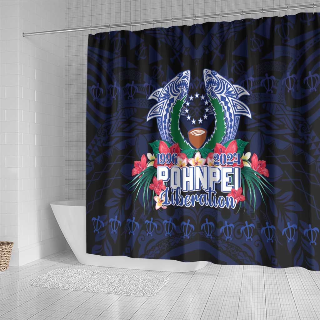 Happy Pohnpei Liberation Day Shower Curtain Polynesian Shark Turtle Motif