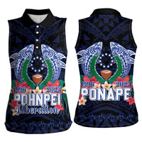 Happy Pohnpei Liberation Day Women Sleeveless Polo Shirt Polynesian Shark Turtle Motif
