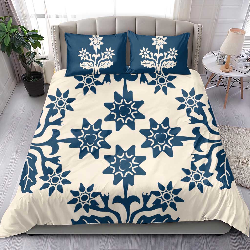 Cook Islands Navy Blue Tivaevae Bedding Set - Polynesian Pride