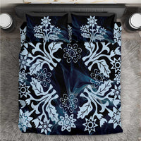 Cook Islands Tivaevae Quilt Bedding Set Navy Blue Marble - Polynesian Pride