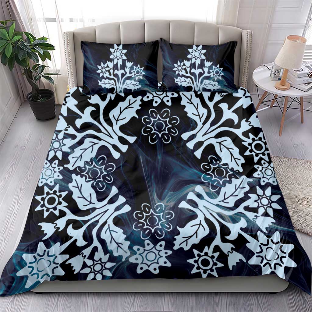 Cook Islands Tivaevae Quilt Bedding Set Navy Blue Marble - Polynesian Pride