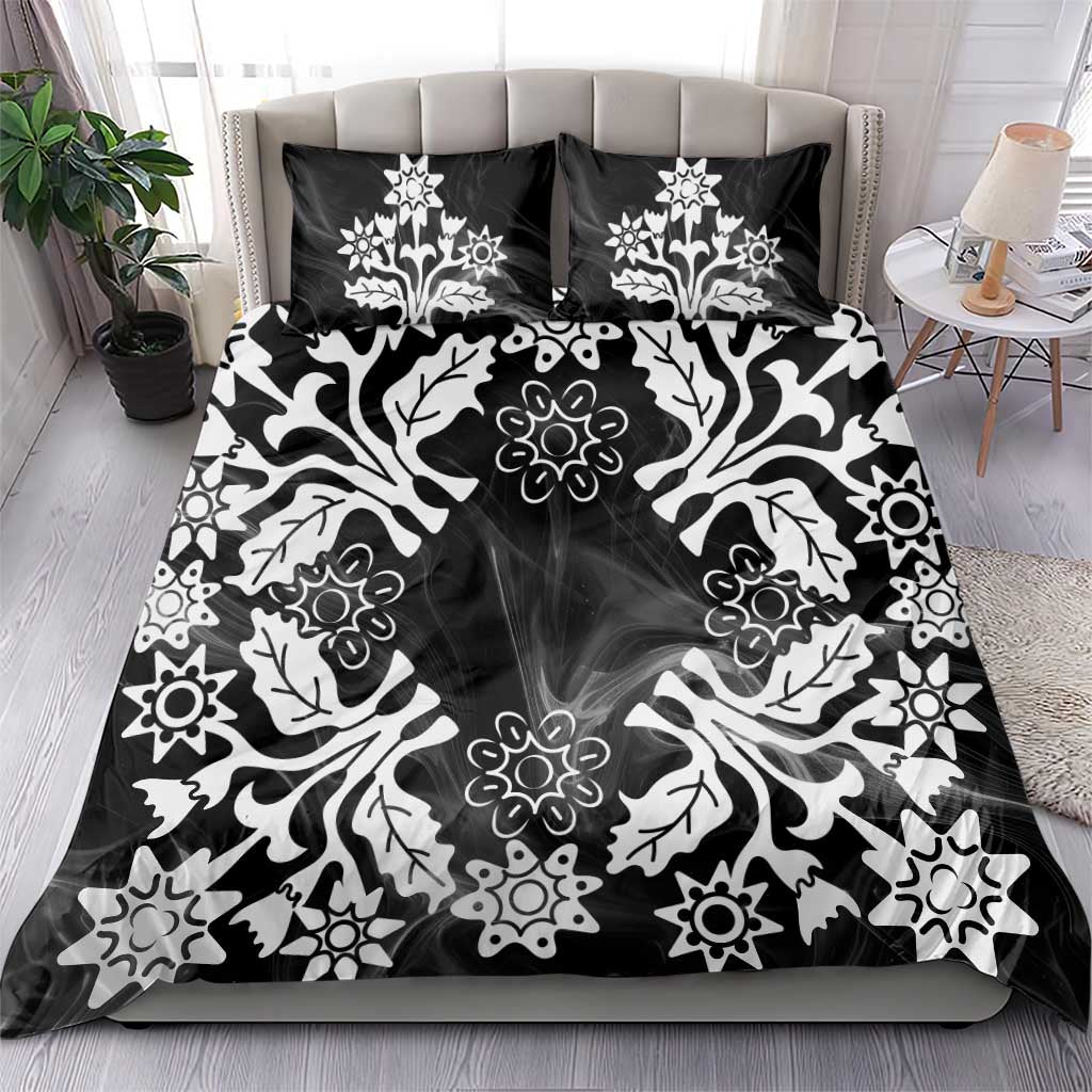 Cook Islands Tivaevae Quilt Bedding Set Black Marble - Polynesian Pride