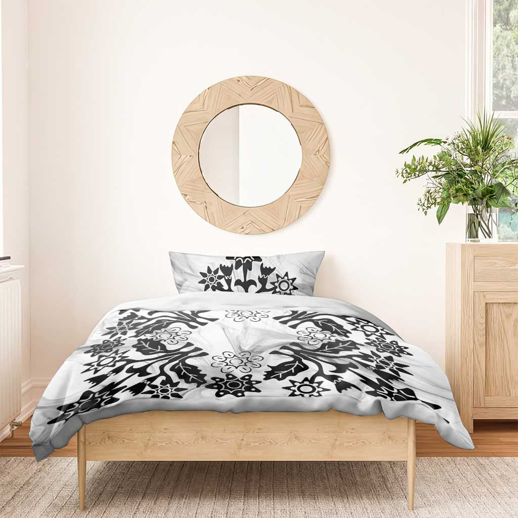 Cook Islands Tivaevae Quilt Bedding Set White Marble - Polynesian Pride