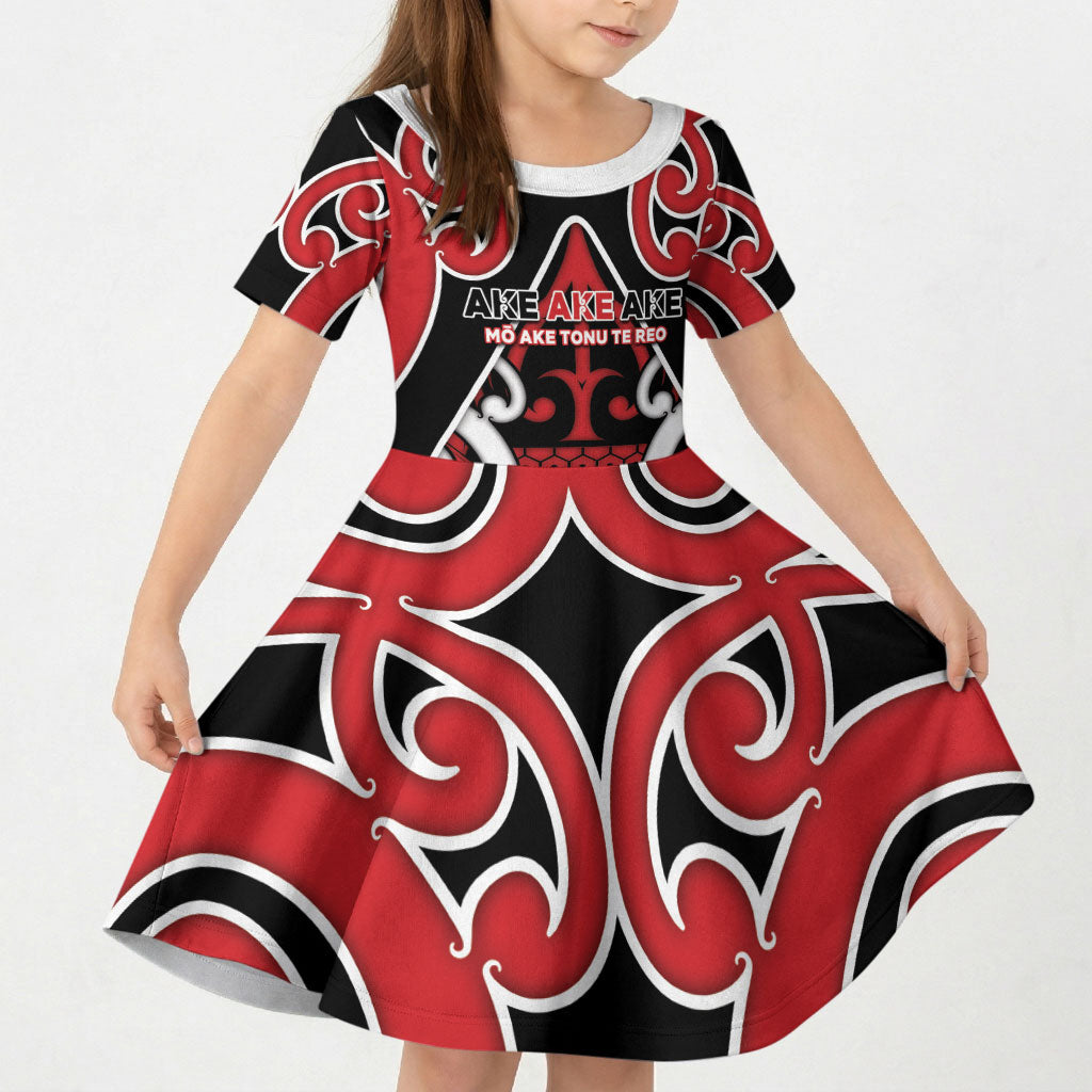 New Zealand Maori Language Week Kid Short Sleeve Dress Mo Ake Tonu Te Reo LT05 KID Black - Polynesian Pride