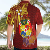 Personalized Tonga Eua Hawaiian Shirt Maroon Shining Parrot Coat Of Arms With Ngatu Pattern LT05 - Polynesian Pride
