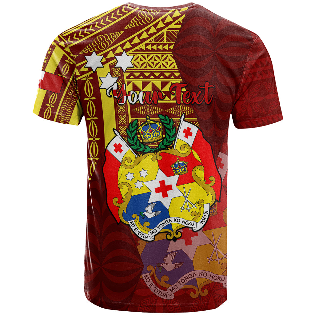 Personalized Tonga Eua T Shirt Maroon Shining Parrot Coat Of Arms With Ngatu Pattern LT05 - Polynesian Pride