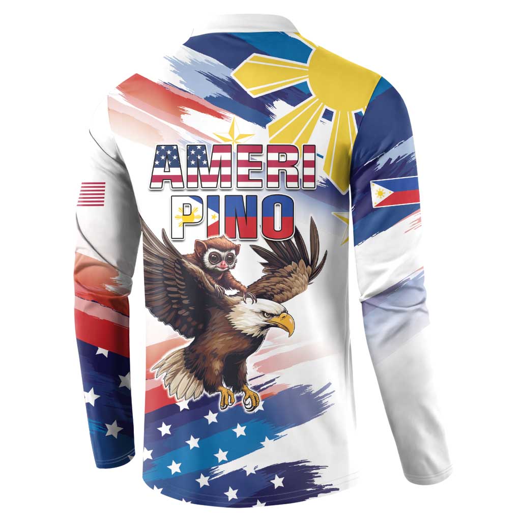 Filipino American History Month Button Sweatshirt Bald Eagle Tarsier Together