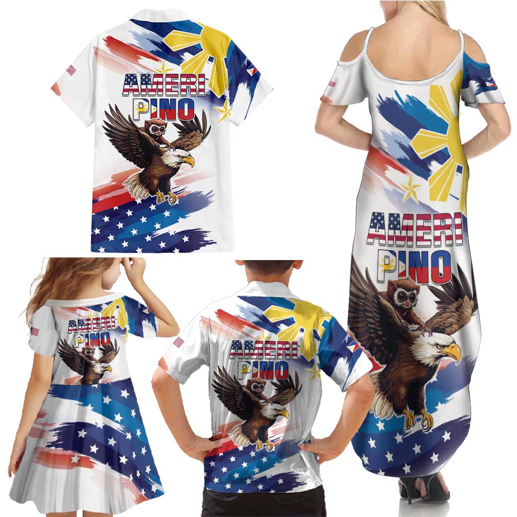 Filipino American History Month Family Matching Summer Maxi Dress and Hawaiian Shirt Bald Eagle Tarsier Together
