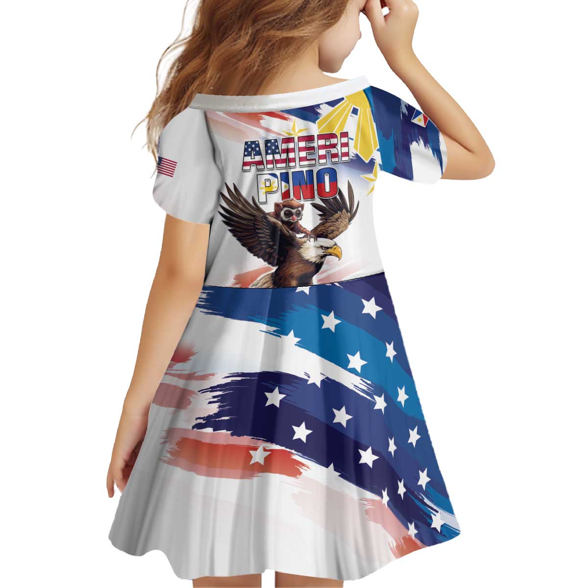 Filipino American History Month Kid Short Sleeve Dress Bald Eagle Tarsier Together LT05 - Polynesian Pride