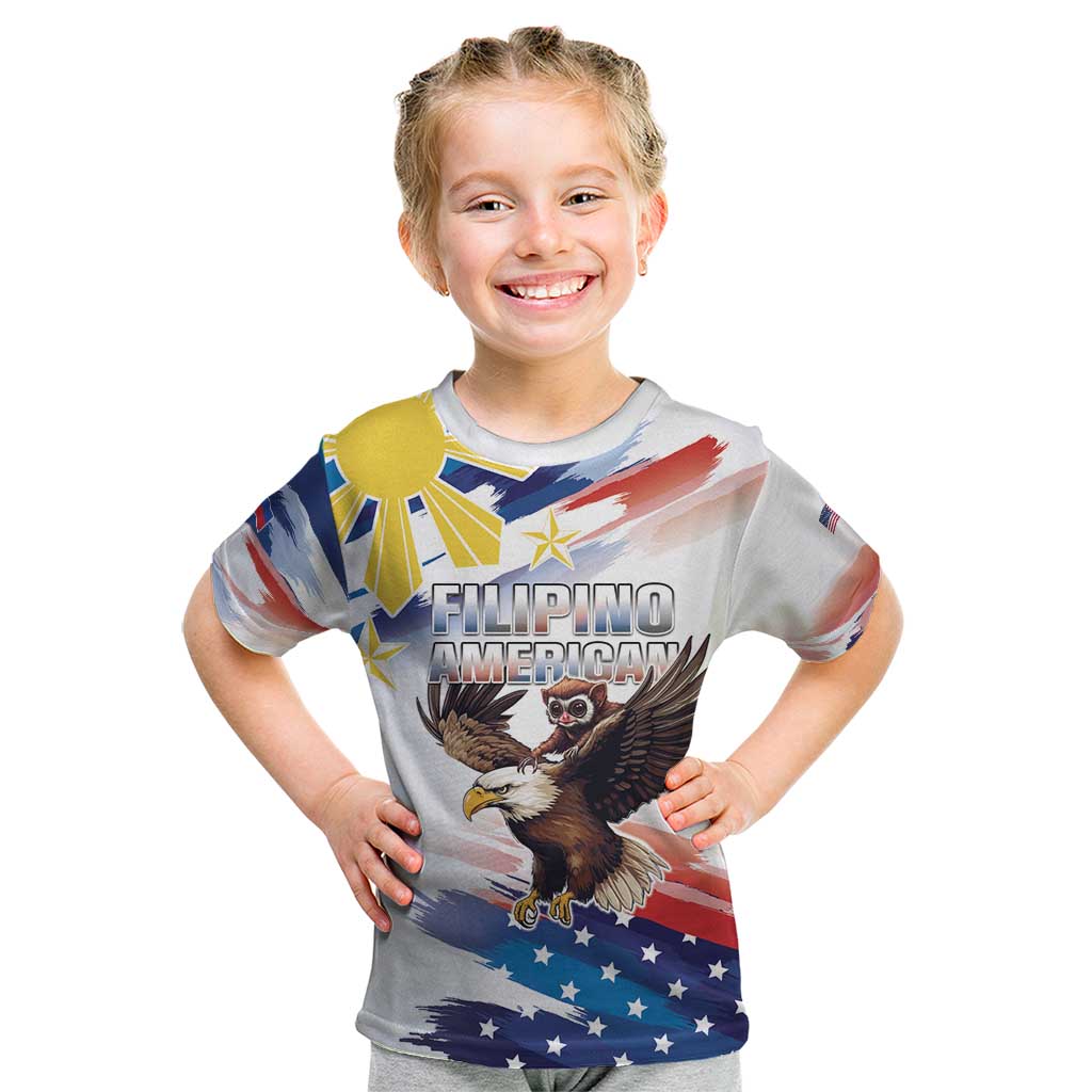 Filipino American History Month Kid T Shirt Bald Eagle Tarsier Together LT05 White - Polynesian Pride
