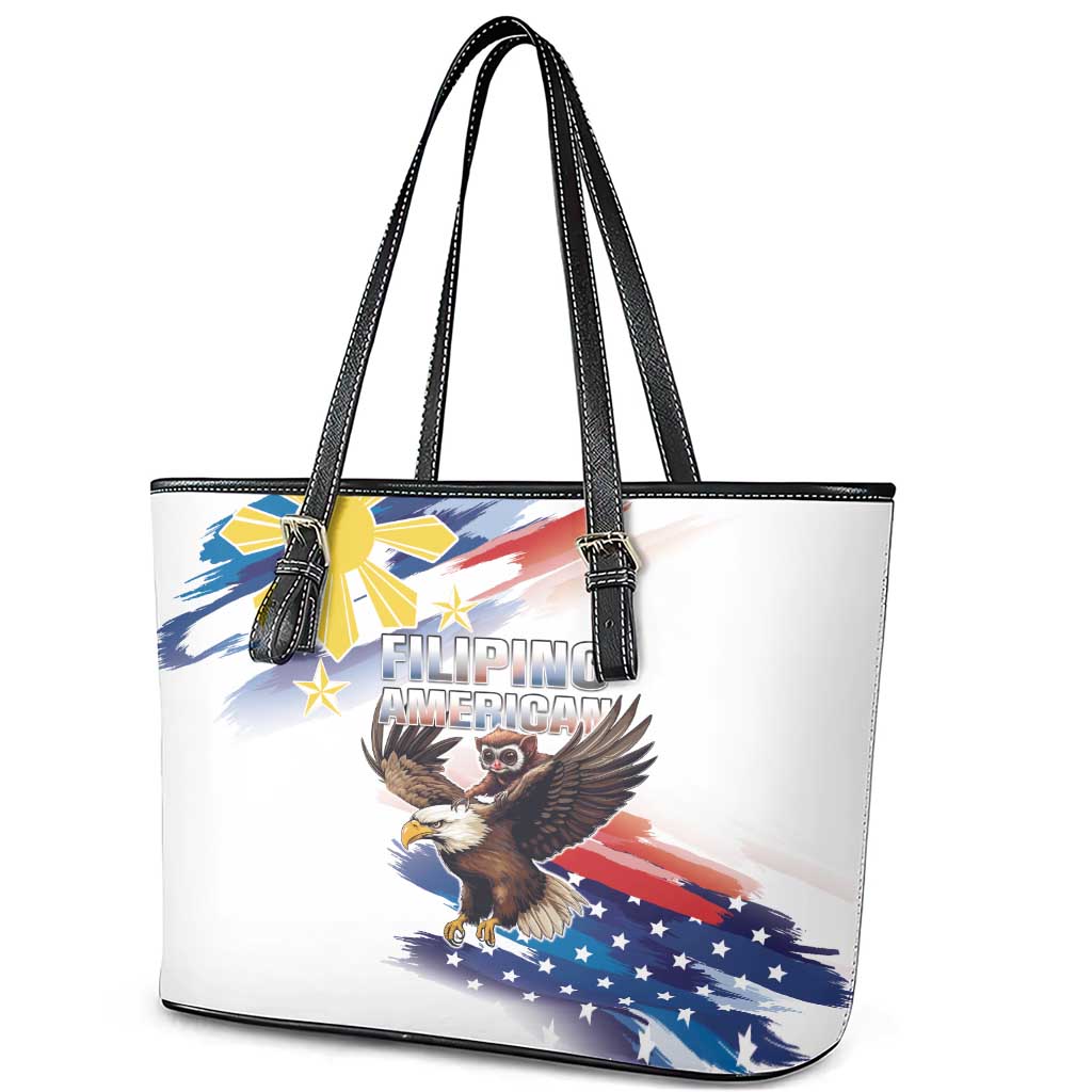 Filipino American History Month Leather Tote Bag Bald Eagle Tarsier Together