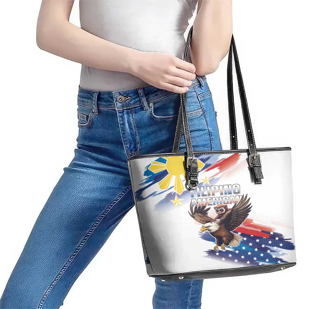 Filipino American History Month Leather Tote Bag Bald Eagle Tarsier Together