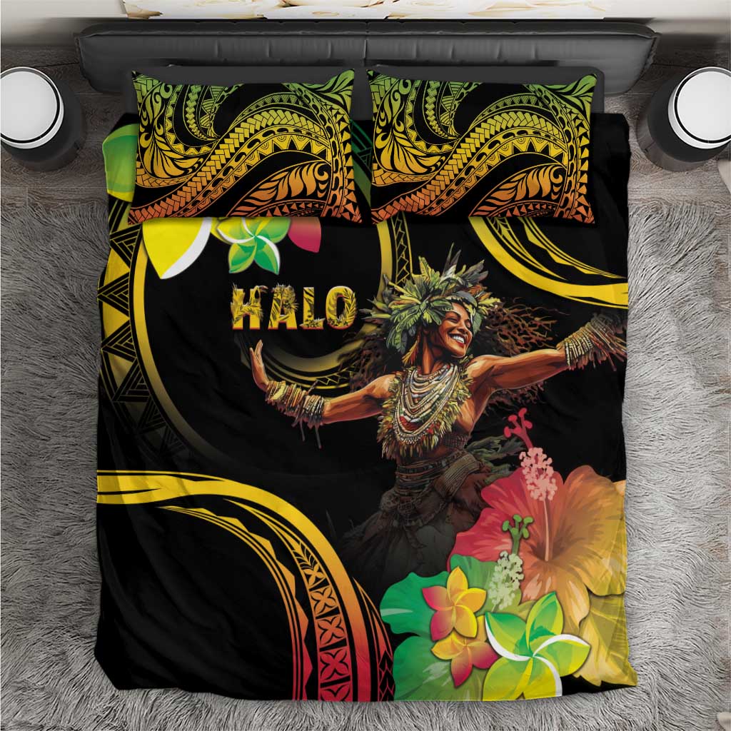 Halo Vanuatu Bedding Set Beautiful Woman Dancing LT05 Black - Polynesian Pride