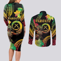 Halo Vanuatu Couples Matching Long Sleeve Bodycon Dress and Long Sleeve Button Shirt Beautiful Woman Dancing LT05 - Polynesian Pride