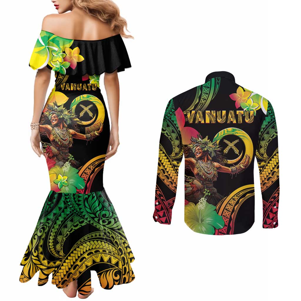 Halo Vanuatu Couples Matching Mermaid Dress and Long Sleeve Button Shirt Beautiful Woman Dancing LT05 - Polynesian Pride