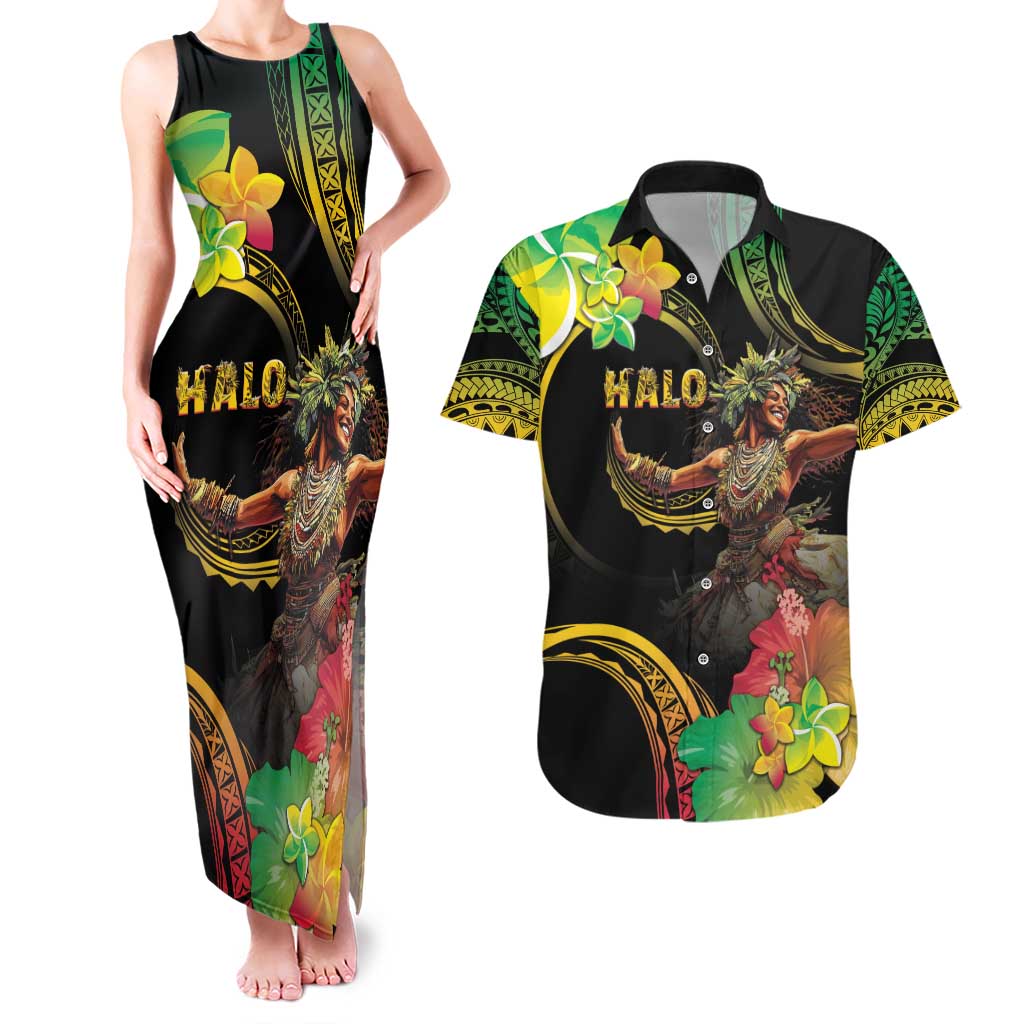Halo Vanuatu Couples Matching Tank Maxi Dress and Hawaiian Shirt Beautiful Woman Dancing LT05 Black - Polynesian Pride