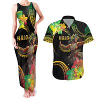 Halo Vanuatu Couples Matching Tank Maxi Dress and Hawaiian Shirt Beautiful Woman Dancing LT05 Black - Polynesian Pride