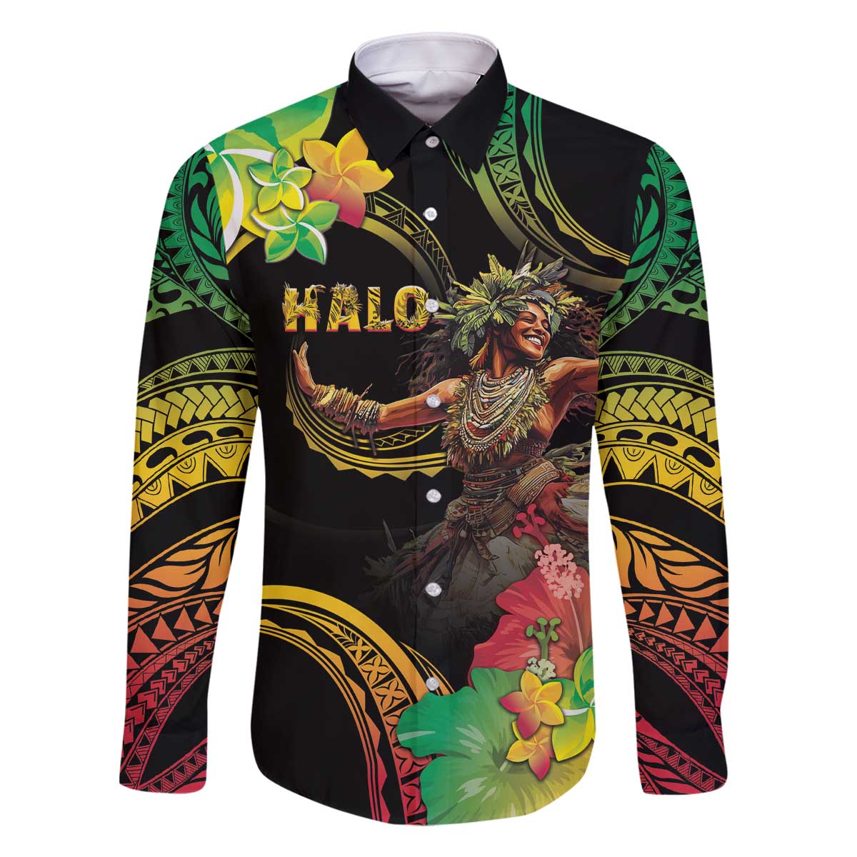 Halo Vanuatu Family Matching Off Shoulder Short Dress and Hawaiian Shirt Beautiful Woman Dancing