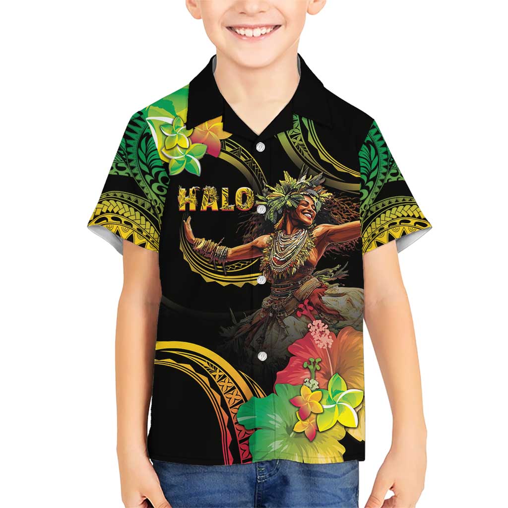 Halo Vanuatu Kid Hawaiian Shirt Beautiful Woman Dancing LT05 Kid Black - Polynesian Pride