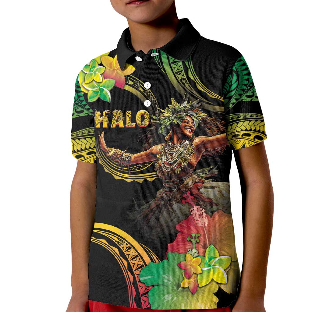 Halo Vanuatu Kid Polo Shirt Beautiful Woman Dancing LT05 Kid Black - Polynesian Pride