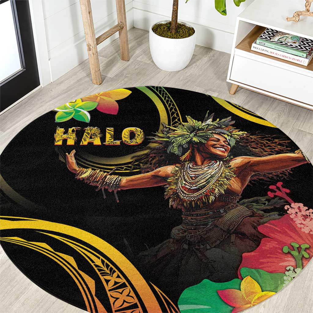 Halo Vanuatu Round Carpet Beautiful Woman Dancing LT05 Black - Polynesian Pride