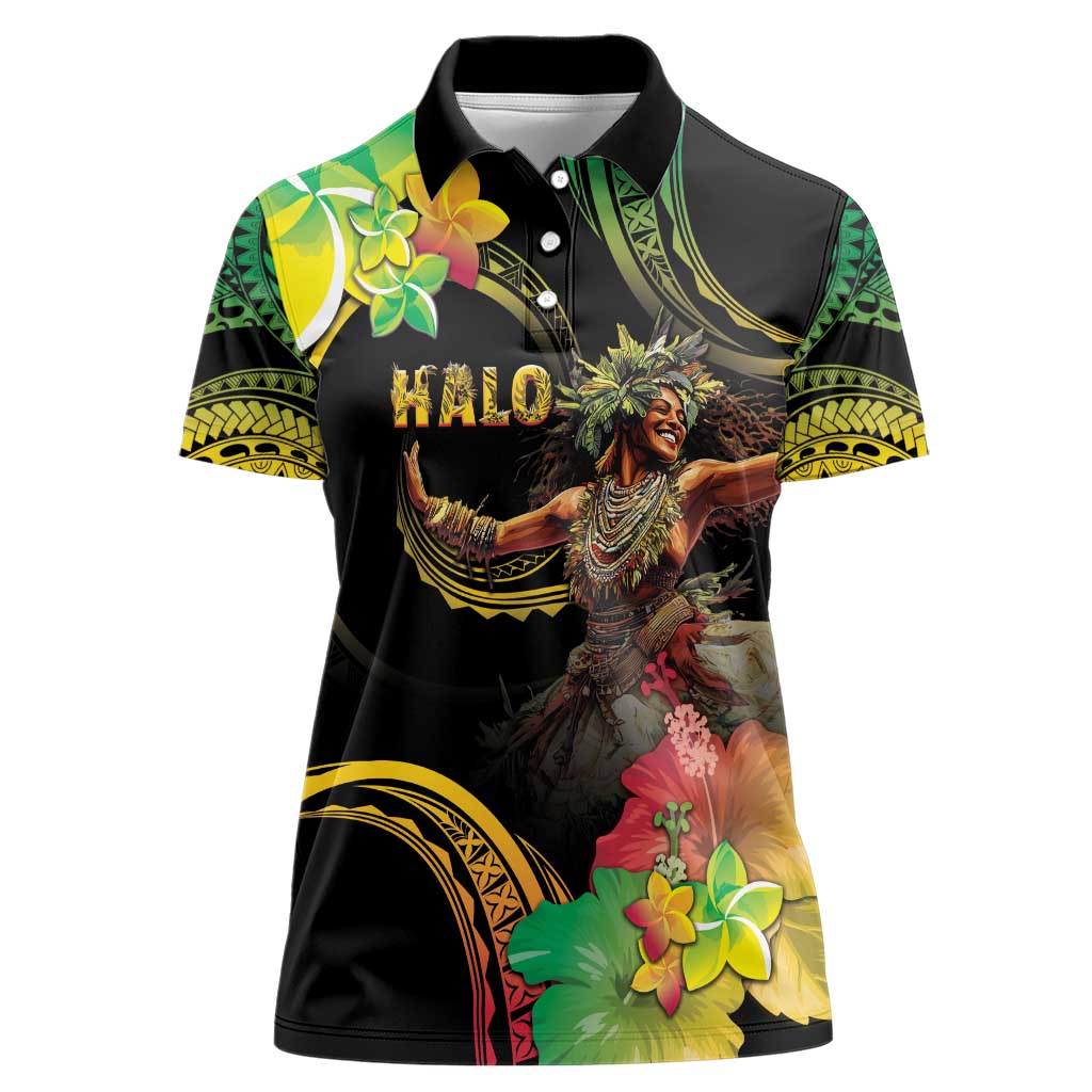 Halo Vanuatu Women Polo Shirt Beautiful Woman Dancing LT05 Female Black - Polynesian Pride