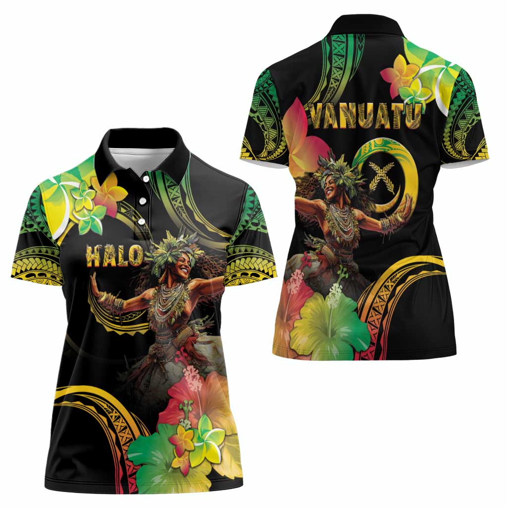 Halo Vanuatu Women Polo Shirt Beautiful Woman Dancing LT05 - Polynesian Pride