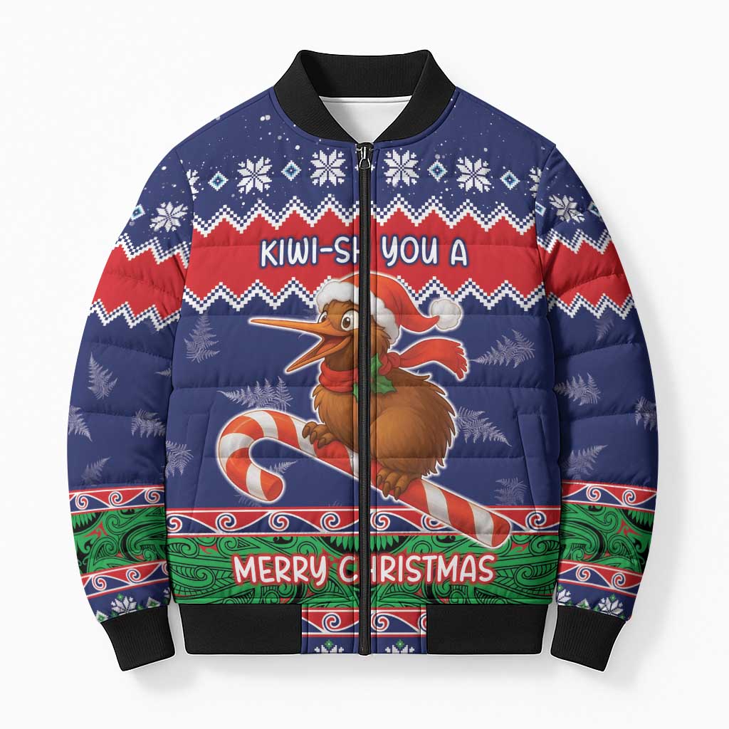 New Zealand Christmas Bomber Puffer Jacket Kiwi-sh You A Merry Christmas - Polynesian Pride