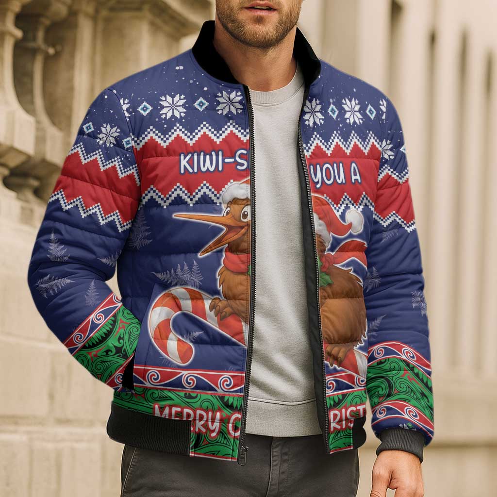 New Zealand Christmas Bomber Puffer Jacket Kiwi-sh You A Merry Christmas - Polynesian Pride