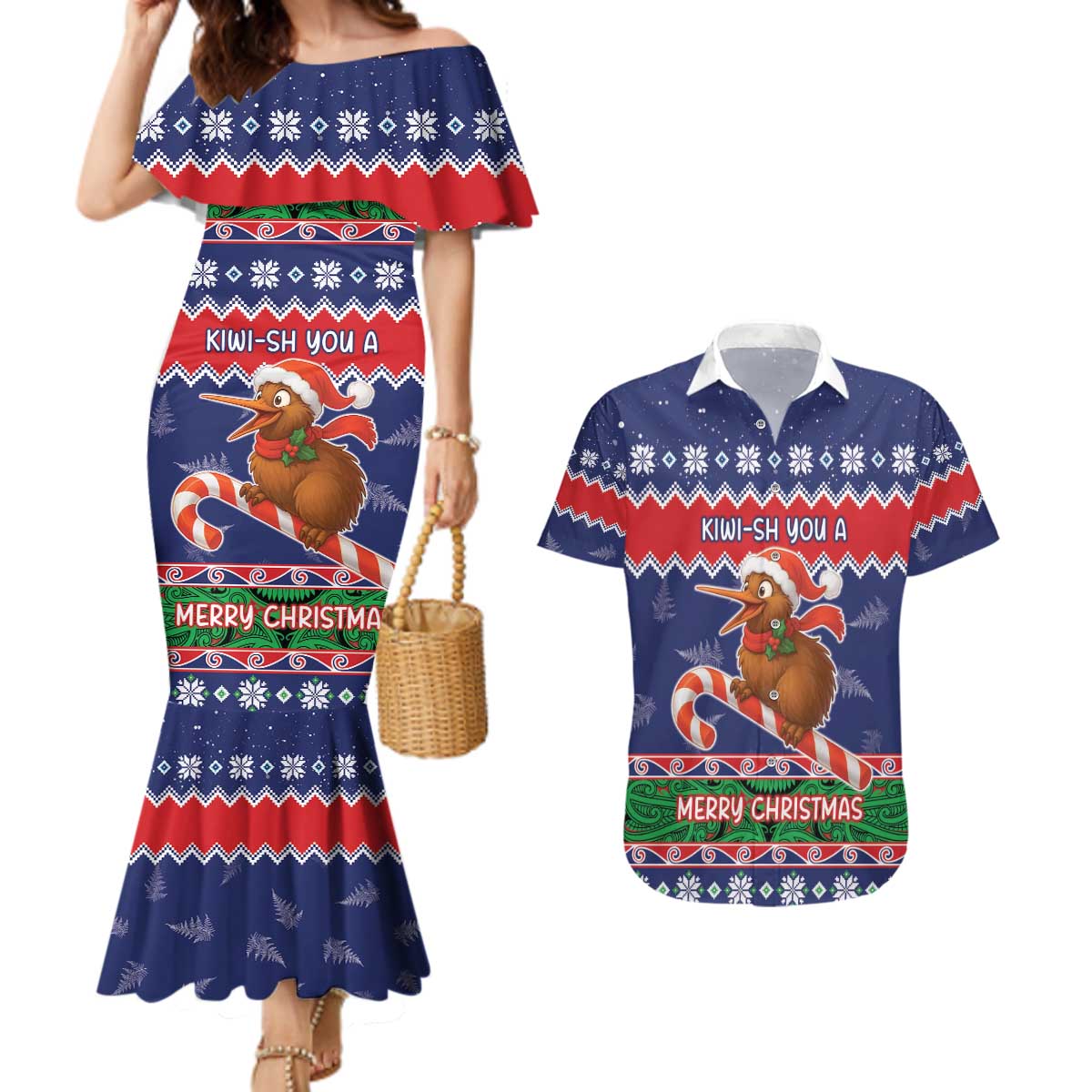 New Zealand Christmas Couples Matching Mermaid Dress and Hawaiian Shirt Kiwi-sh You A Merry Christmas - Polynesian Pride