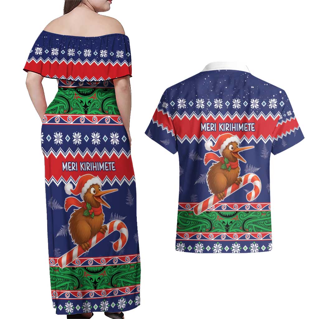 New Zealand Christmas Couples Matching Off Shoulder Maxi Dress and Hawaiian Shirt Kiwi-sh You A Merry Christmas - Polynesian Pride