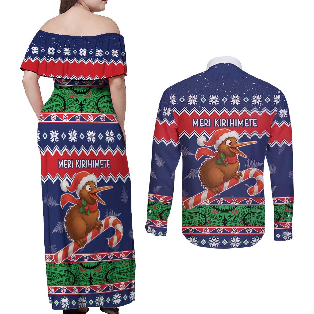 New Zealand Christmas Couples Matching Off Shoulder Maxi Dress and Long Sleeve Button Shirt Kiwi-sh You A Merry Christmas - Polynesian Pride