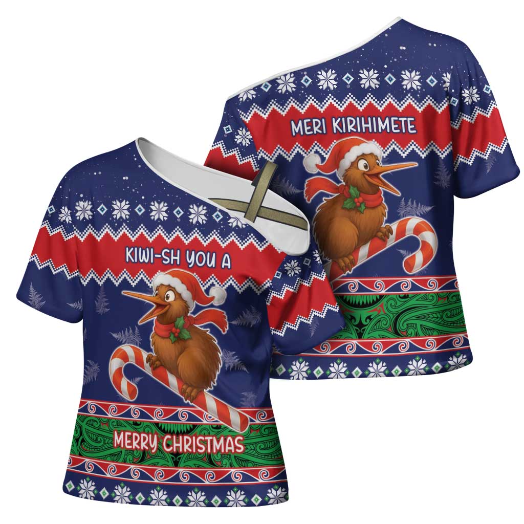 New Zealand Christmas Cross Shoulder Shirt Kiwi-sh You A Merry Christmas - Polynesian Pride