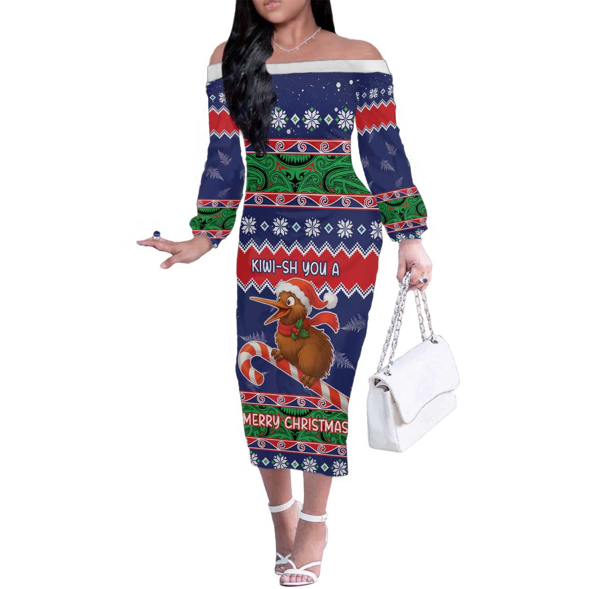New Zealand Christmas Family Matching Off The Shoulder Long Sleeve Dress and Hawaiian Shirt Kiwi-sh You A Merry Christmas - Polynesian Pride