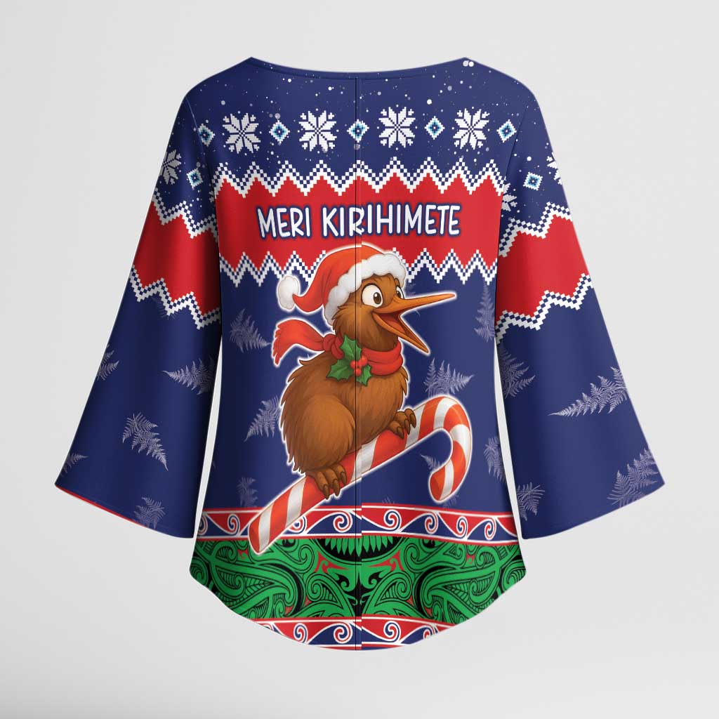 New Zealand Christmas Kimono Sleeve Blouse Kiwi-sh You A Merry Christmas - Polynesian Pride