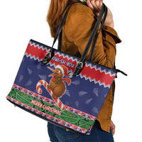 New Zealand Christmas Leather Tote Bag Kiwi-sh You A Merry Christmas - Polynesian Pride