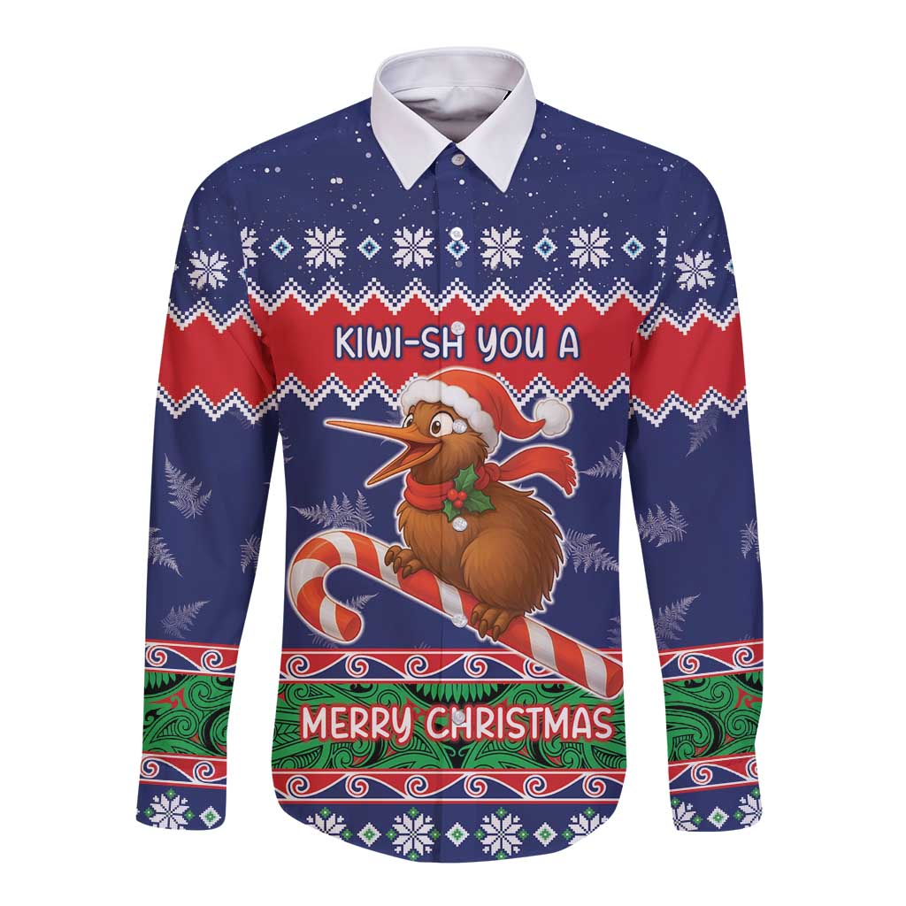 New Zealand Christmas Long Sleeve Button Shirt Kiwi-sh You A Merry Christmas - Polynesian Pride