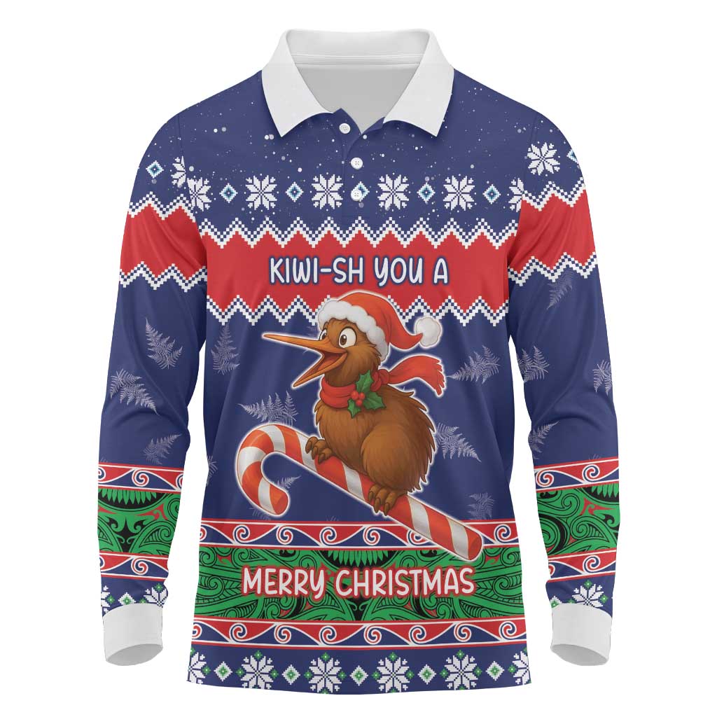 New Zealand Christmas Long Sleeve Polo Shirt Kiwi-sh You A Merry Christmas - Polynesian Pride
